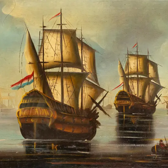boxed oil on canvas - sailing ships H380 W550