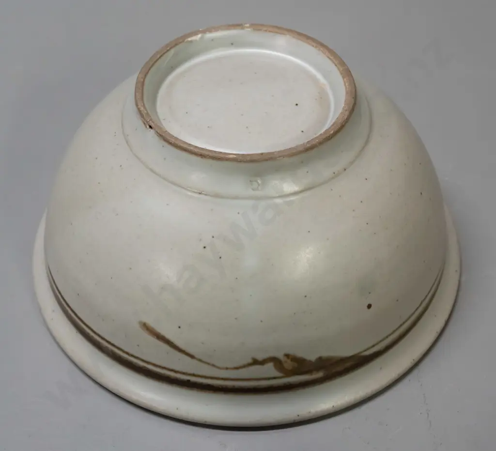 Neil Grant NZ studio pottery bowl, fuchsia pattern, firing fault to bottom rim. H-100, D-220 Image 1++