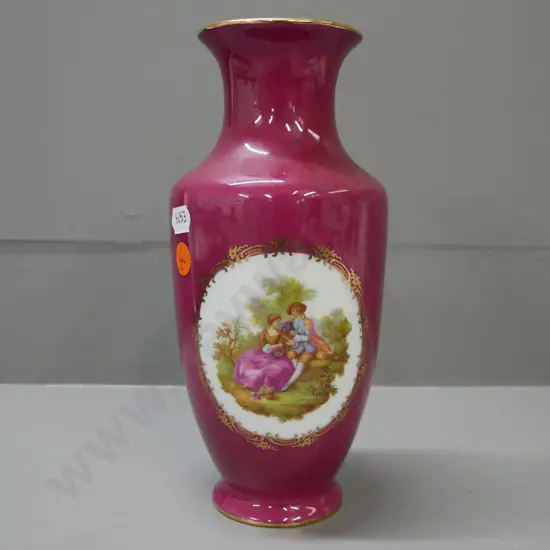 Limoges Castel (France) vase gilded w/ classical scene. H-215 D-100