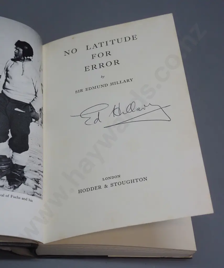 book signed by Edmund Hillary - No Latitude for Error - stains and marks to dust jacket Image 1++