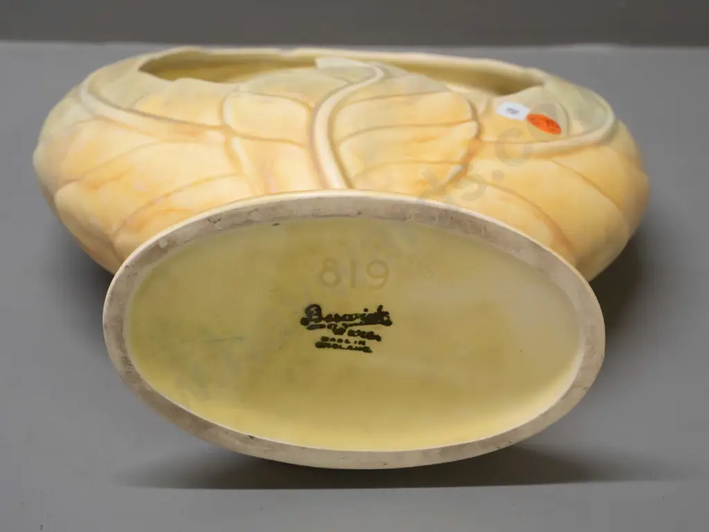 Beswick hoop shaped basket vase in mottled pale green and yellow H-300 W-260 Image 1++