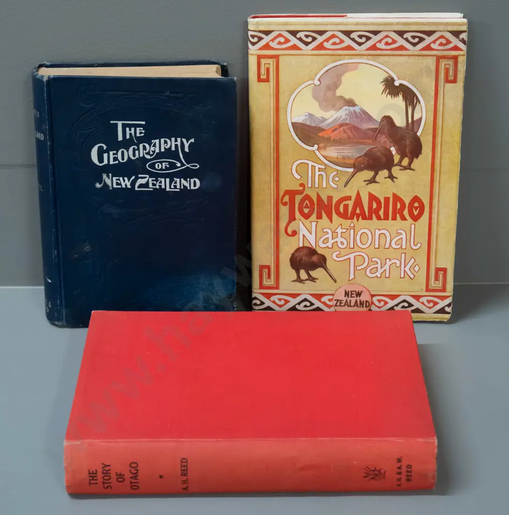 3 books: The Tongariro National Park, 1927, James Cowan, The Geography of NZ by P. Marshall, & The Story of Otago by AH Image 1++
