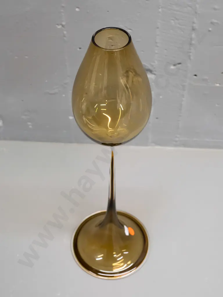 Orrefors Nils Landgren elongated tulip shape glass vase - smoked green tone, marked Orrefors Expo 312-57. H-430 D-130 at Image 1++