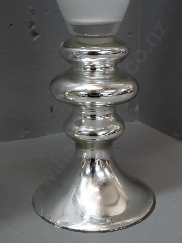 pair of large glass vases - white with silvered bases. Both have some loss and crazing to silvering H-600 D-180 Image 1++