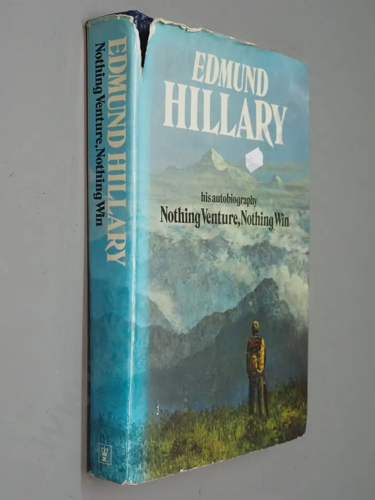 book signed by Edmund Hillary - autobiography "Nothing Venture, Nothing Win" - some marks, tears to just jacket, etc. Image 1++