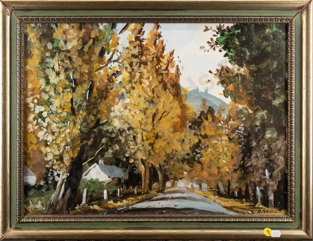 J Harris - framed oil - trees into Arrowtown H330 W440 Image 1++