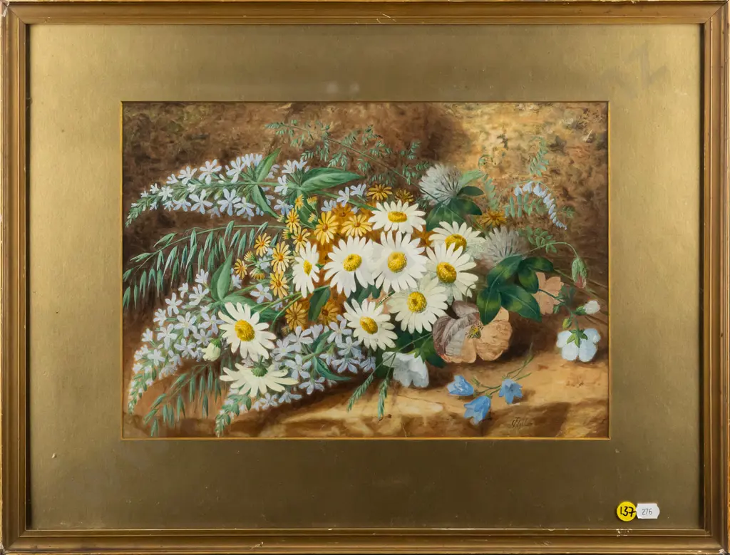 J Clapham - framed watercolour - flowers H250 W350 (frame needs attention) Image 1++