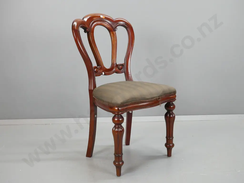 reproduction admiralty-style balloon back dining chair with turned and fluted front legs - some fraying to gimp H-900 Image 1++