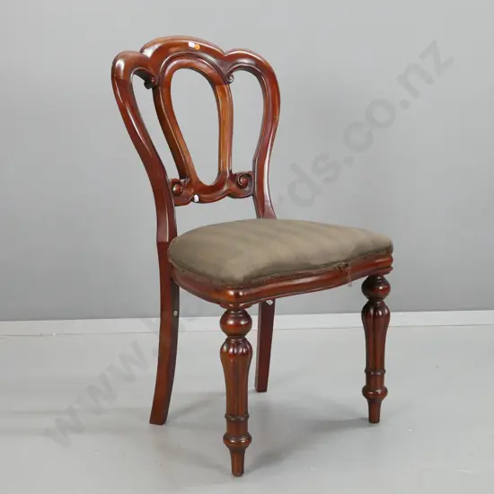 reproduction admiralty-style balloon back dining chair with turned and fluted front legs - some fraying to gimp H-900