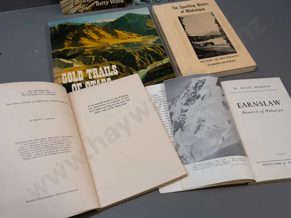 6 local history publications - Gold Trails of Otago, Sparkling Waters of Whakatipu, Clyde, Earnslaw etc. - some wear and Image 1++