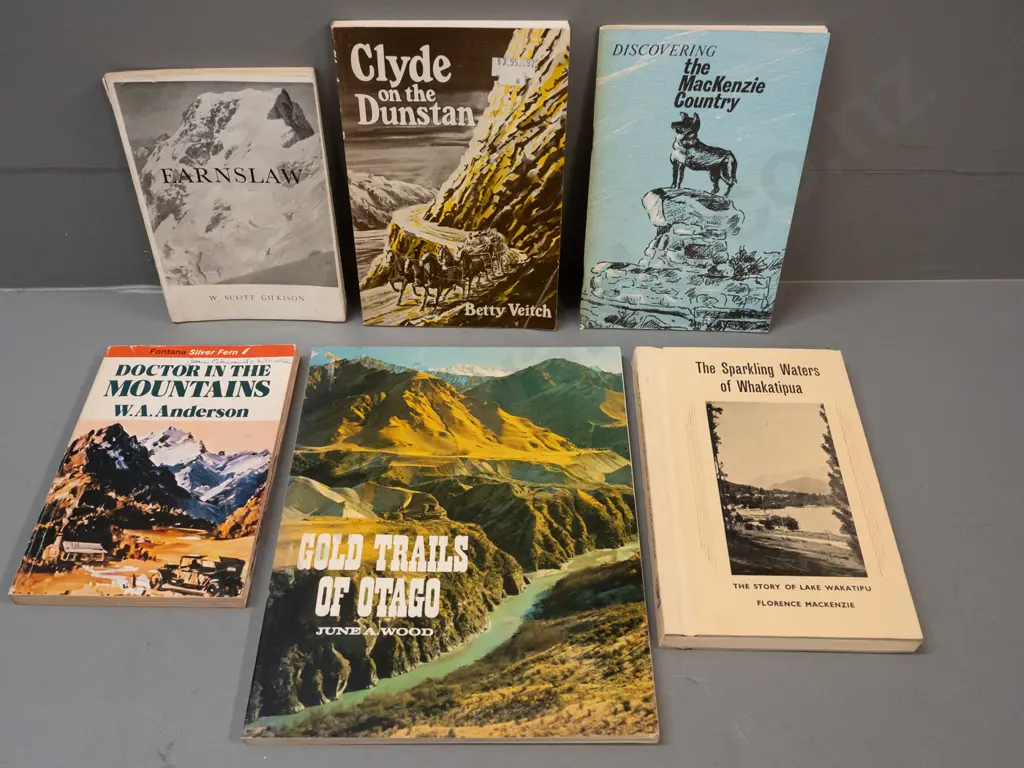 6 local history publications - Gold Trails of Otago, Sparkling Waters of Whakatipu, Clyde, Earnslaw etc. - some wear and Image 1++