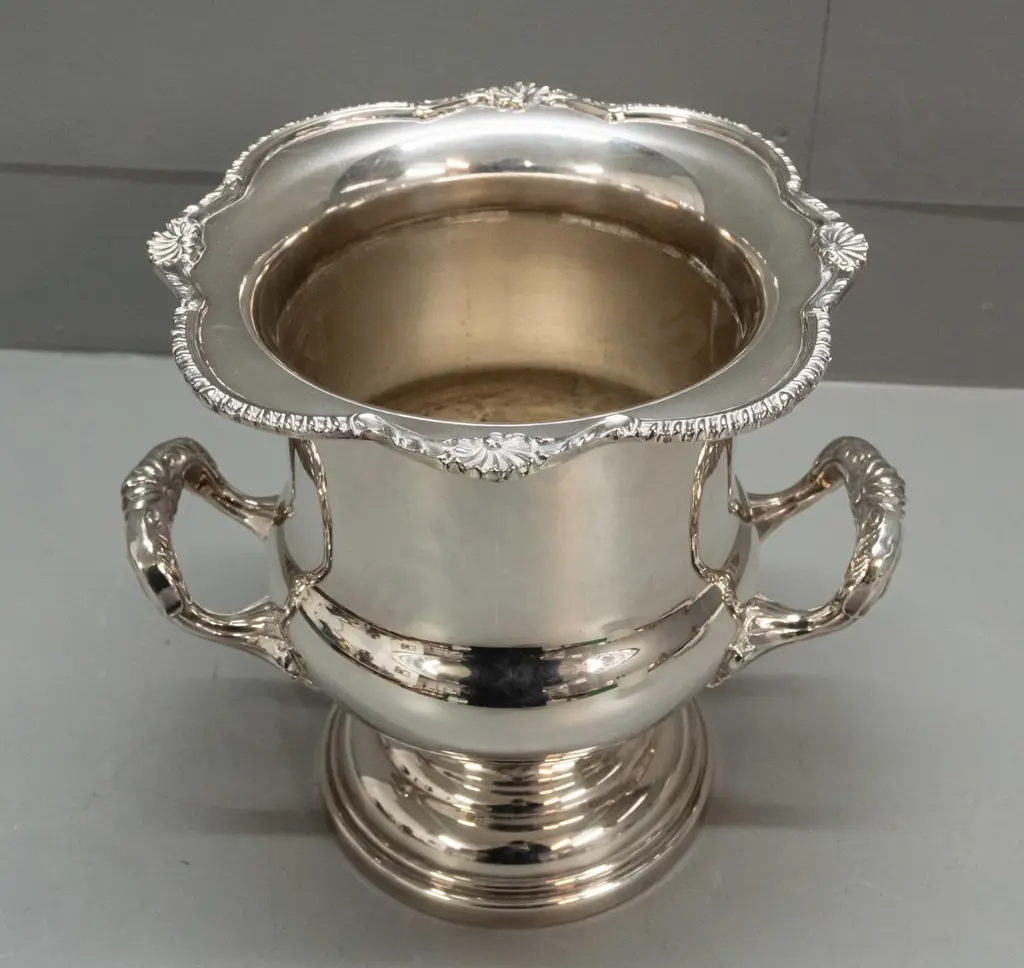 plated wine cooler / champagne bucket with handles, scalloped pattern rim H-240 Image 1++