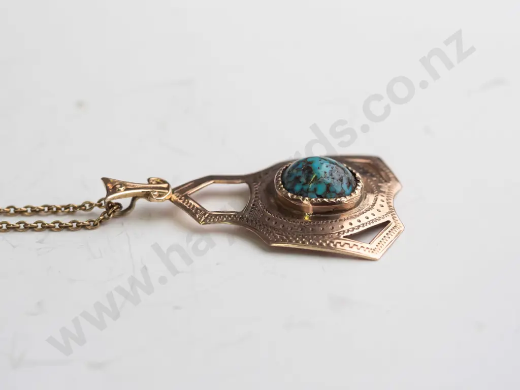 9ct pendant set with turquoise matrix  5.3gms Image 1++