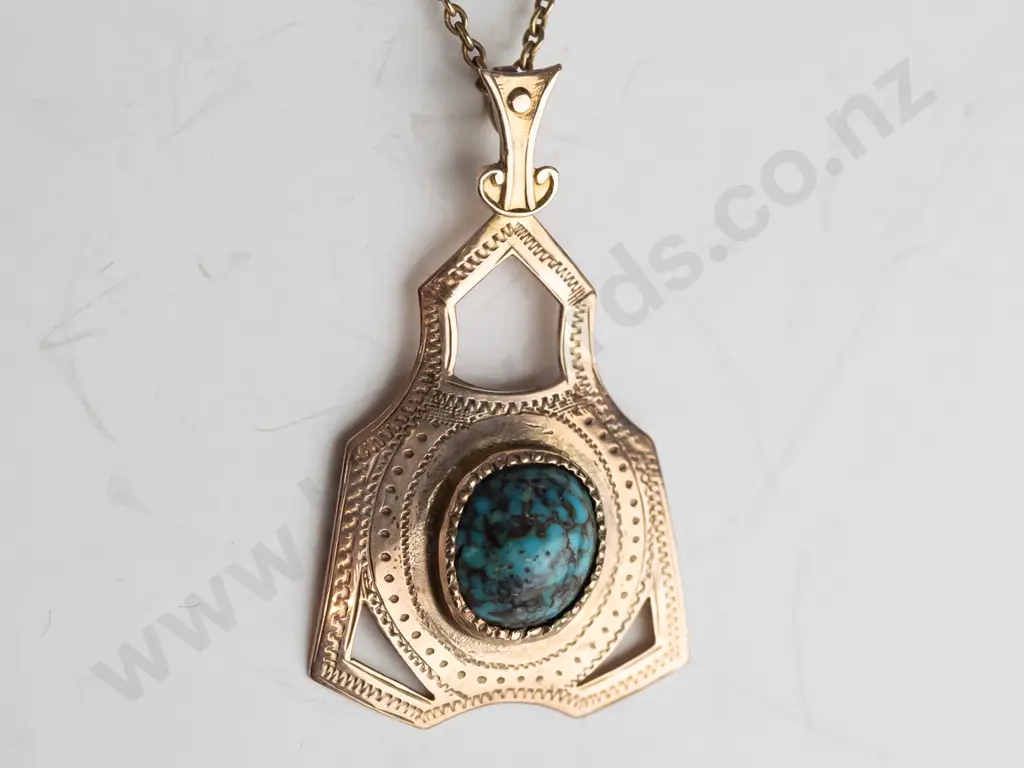 9ct pendant set with turquoise matrix  5.3gms Image 1++