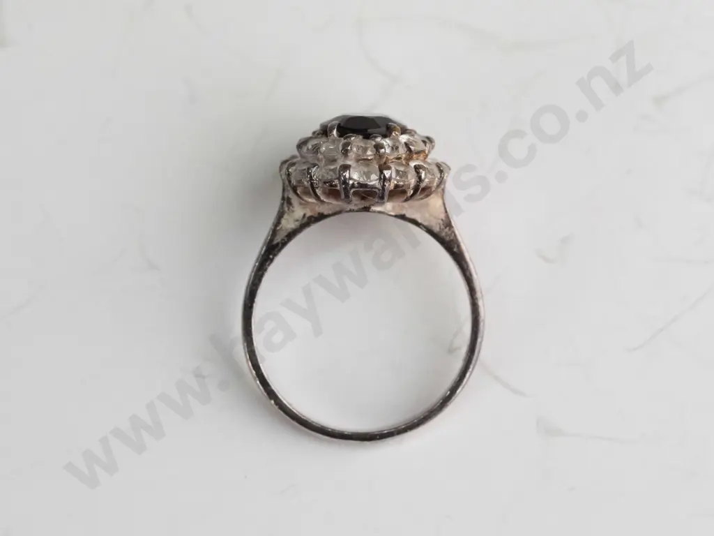 silver cluster ring, red  & white stones Image 1++