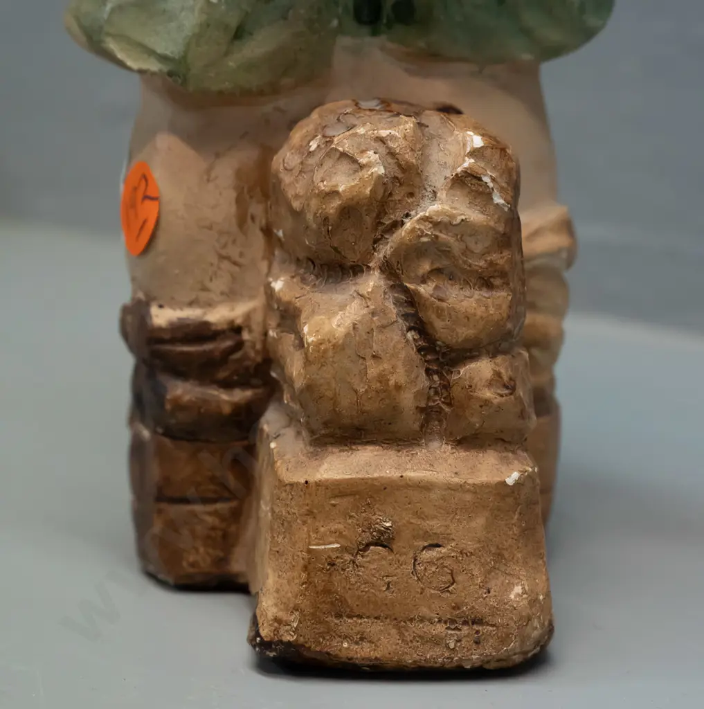 vintage plaster figure of a boy with comical expression - indecipherable mark to back of base, has touched up repair and Image 1++