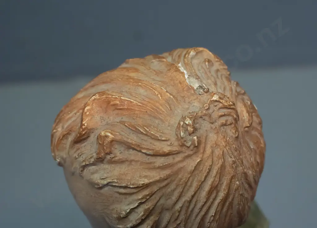 vintage plaster figure of a boy with comical expression - indecipherable mark to back of base, has touched up repair and Image 1++