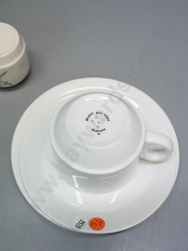 trio, salt & pepper and 2 lidded sugar bowls with New Zealand armed forces logo. Bristile Australia mark on trio, sugars Image 1++