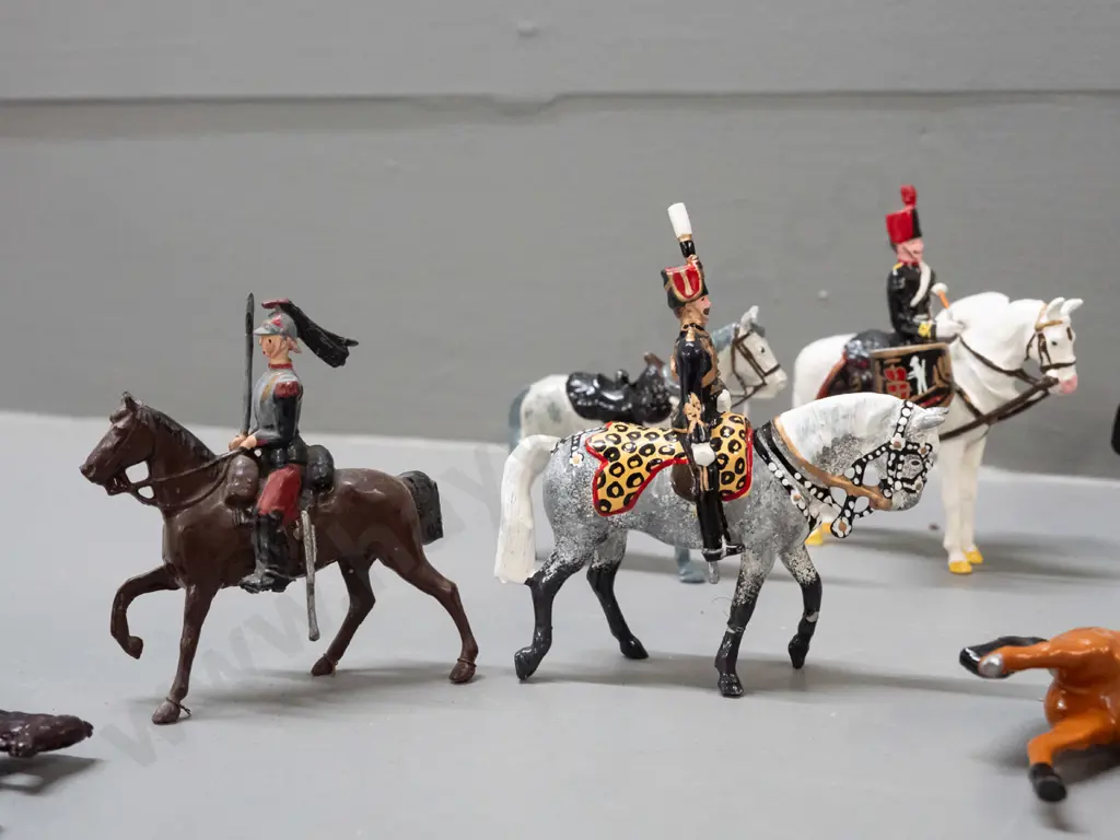 assorted painted cast metal military horse and rider figures, mixed eras, one marked Britains, most unmarked - some Image 1++