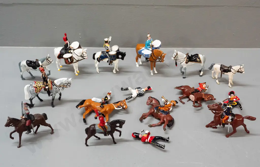 assorted painted cast metal military horse and rider figures, mixed eras, one marked Britains, most unmarked - some Image 1++