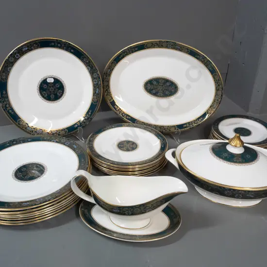 Royal Doulton "Carlyle" pattern dinnerware - 8 dinner, medium and side plates, 10 small plates, lidded vegetable dish,