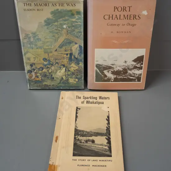 3 NZ history books - The Sparkling Waters of Whakatipu - Florence Mackenzie 1947 and 2 1970s reprints: The Maori As He