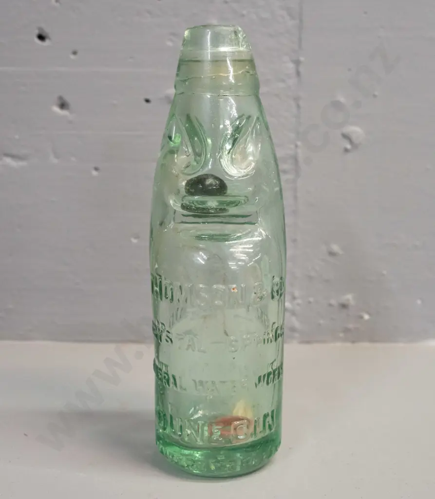 Thomson & Co Dunedin codd / marble bottle with green marble, base marked 1898 - chip to mouth H-190 Image 1++