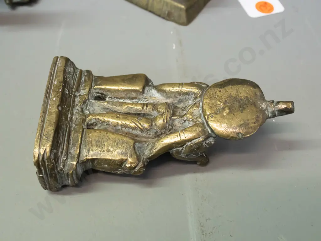 3 Indian brass figures - solid cast Krishna with butter ball, hollow cast kneeling cow H-120 L-120 W-80 and a solid cast Image 1++