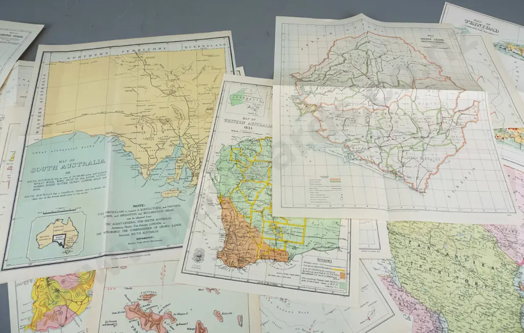 assorted small world maps - Australia, Africa, Caribbean, etc. - largest are 370 x 420 unfolded Image 1++