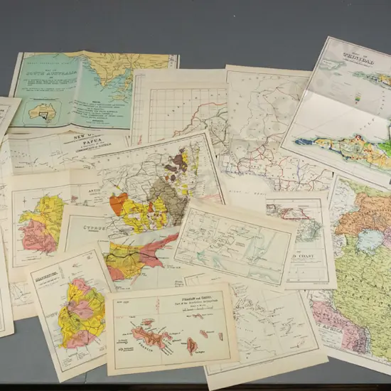 assorted small world maps - Australia, Africa, Caribbean, etc. - largest are 370 x 420 unfolded