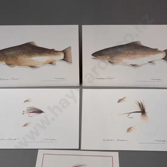 set of 4 unmounted limited edition Michael Scheele fish and fishing fly prints - 103/750 - each sheet A4 size