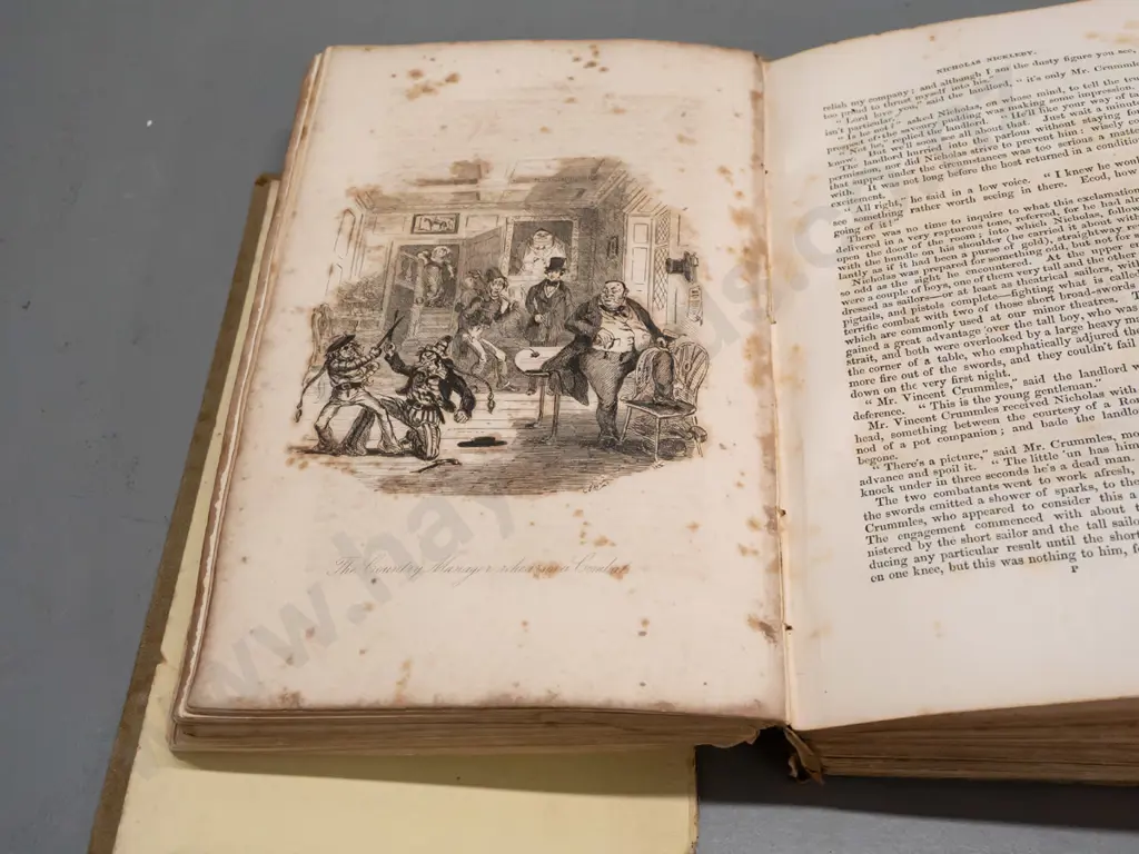 2 antique Charles Dickens novels in poor condition - Pickwick Papers (1845) & Nicholas Nickleby (1850) Chapman & Hall Image 1++