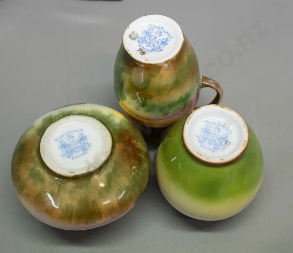 10 assorted pieces of hand painted Bayreuth china, 2 with sterling silver rims, half have no maker's marks - some have Image 1++