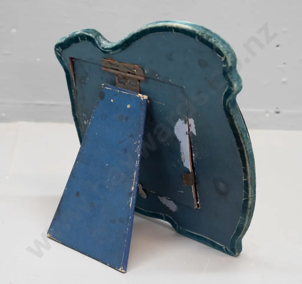 vintage nouveau style pressed metal (pewter?) picture frame - flower garden and windmill motifs - wear to backing card, Image 1++