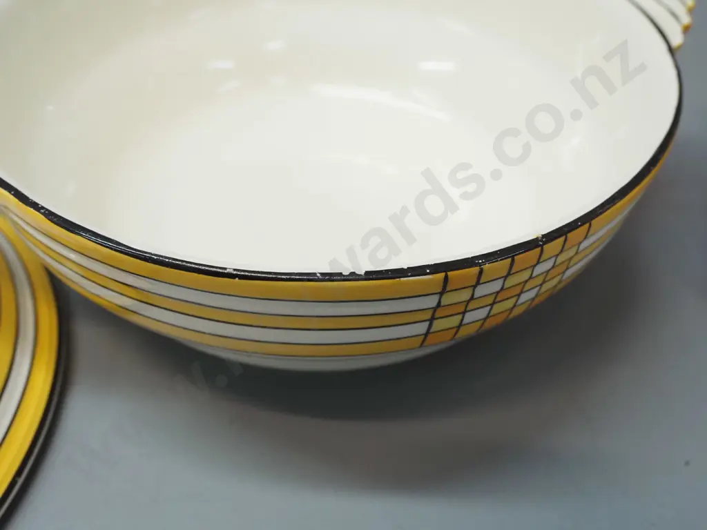 pair of deco style Crown Devon Ranleigh lidded dishes - both have some fretting to black enamel on rims H150 W240 across Image 1++