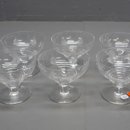6 Stuart crystal wide rim glasses with etched fern motif H-90 D-100