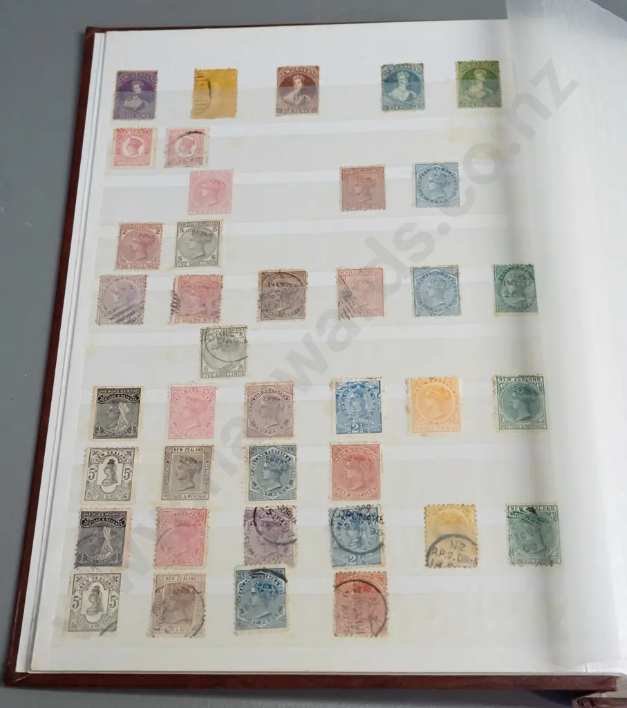 stamp album with vintage New Zealand contents - many multiples in very good condition - early full face Victoria onwards Image 1++