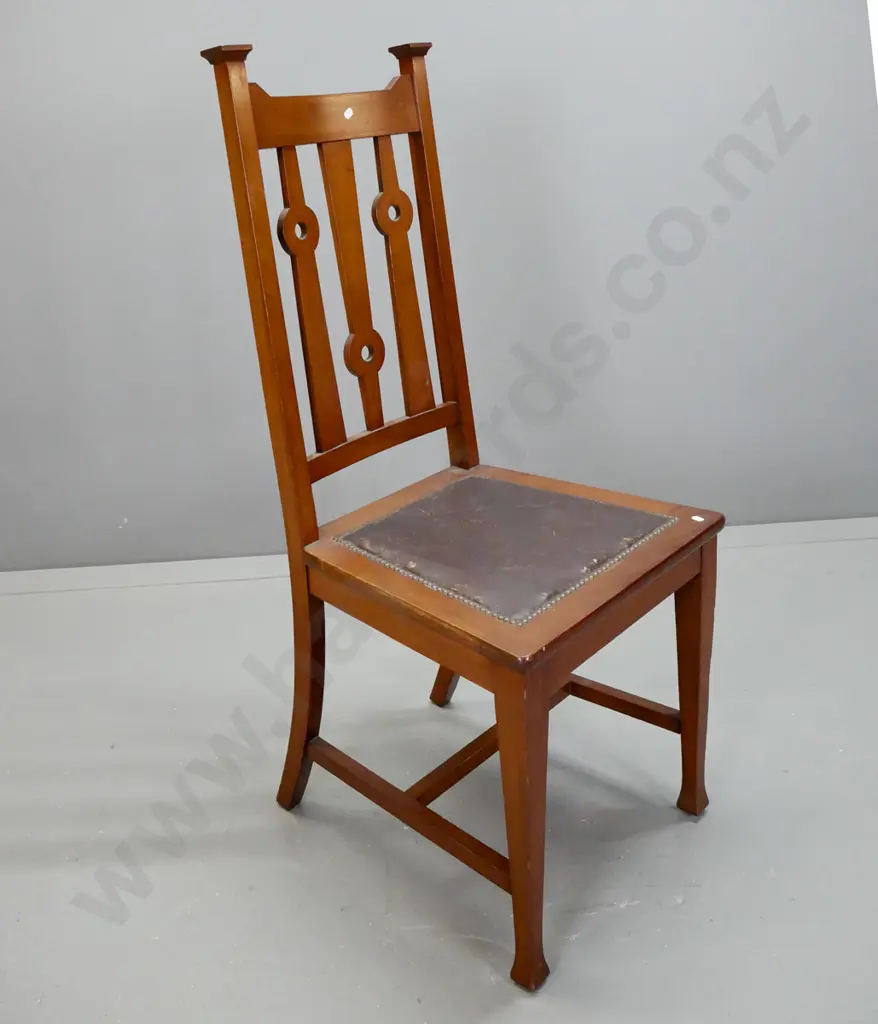 vintage New Zealand colonial kauri wind-out turned leg dining table with 6 walnut slat back arts & crafts chairs with Image 1++