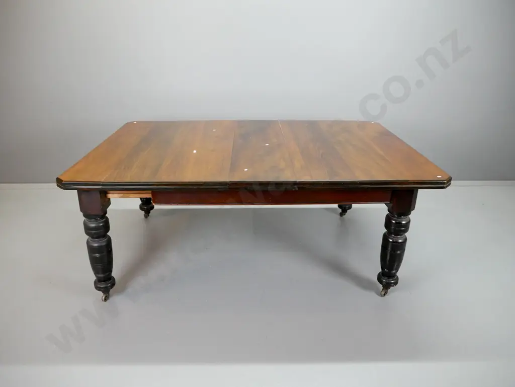 vintage New Zealand colonial kauri wind-out turned leg dining table with 6 walnut slat back arts & crafts chairs with Image 1++
