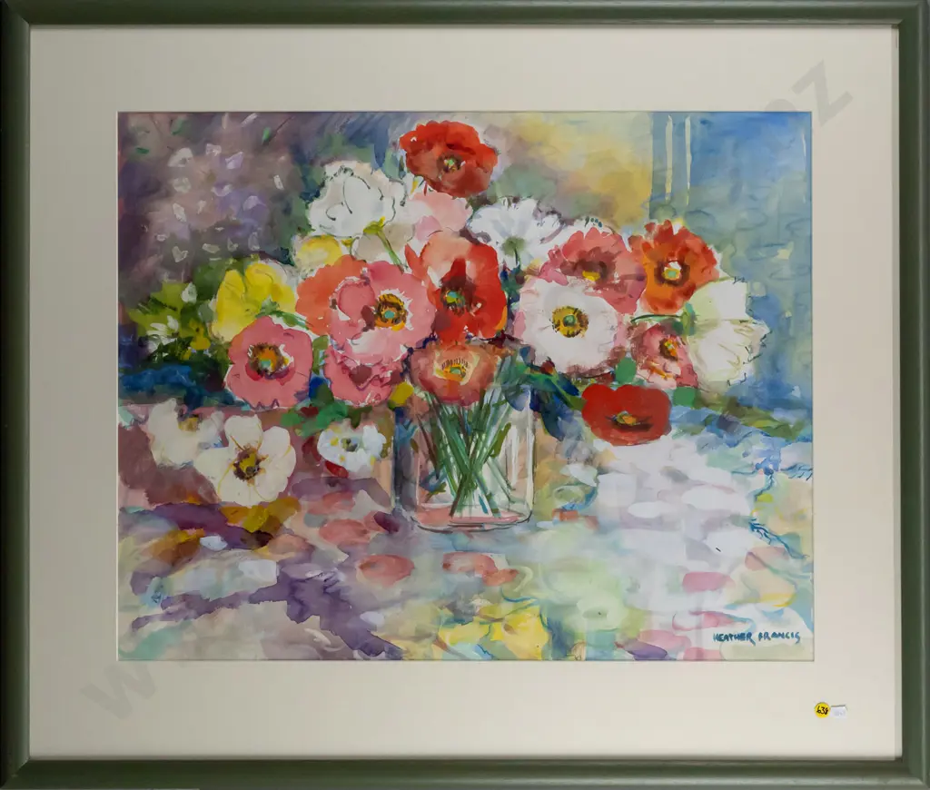 Heather Francis - framed watercolour "Iceland poppies" H520 W660 Image 1++