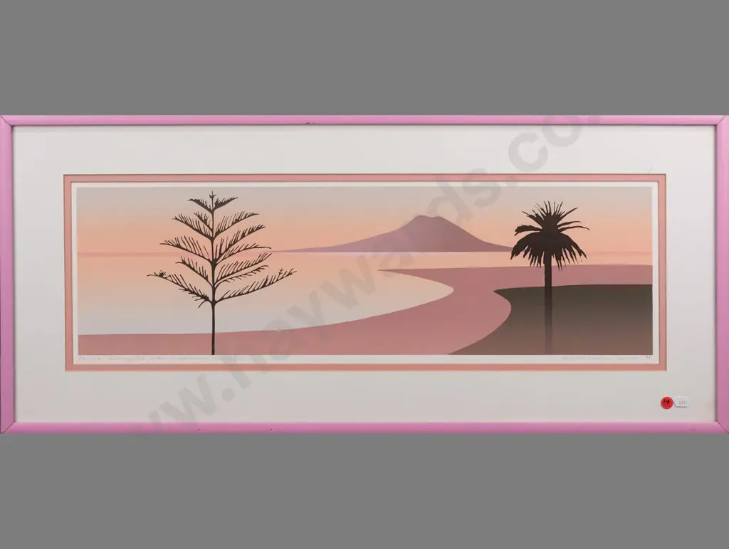 Malcolm Warr '85 - framed screenprint 82/150 "Rangitoto From Bucklands Beach II" H200 W660 Image 1++