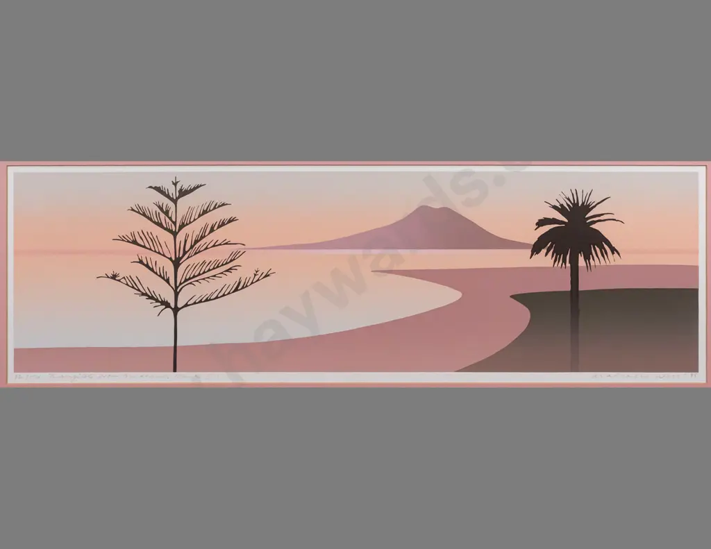 Malcolm Warr '85 - framed screenprint 82/150 "Rangitoto From Bucklands Beach II" H200 W660 Image 1++