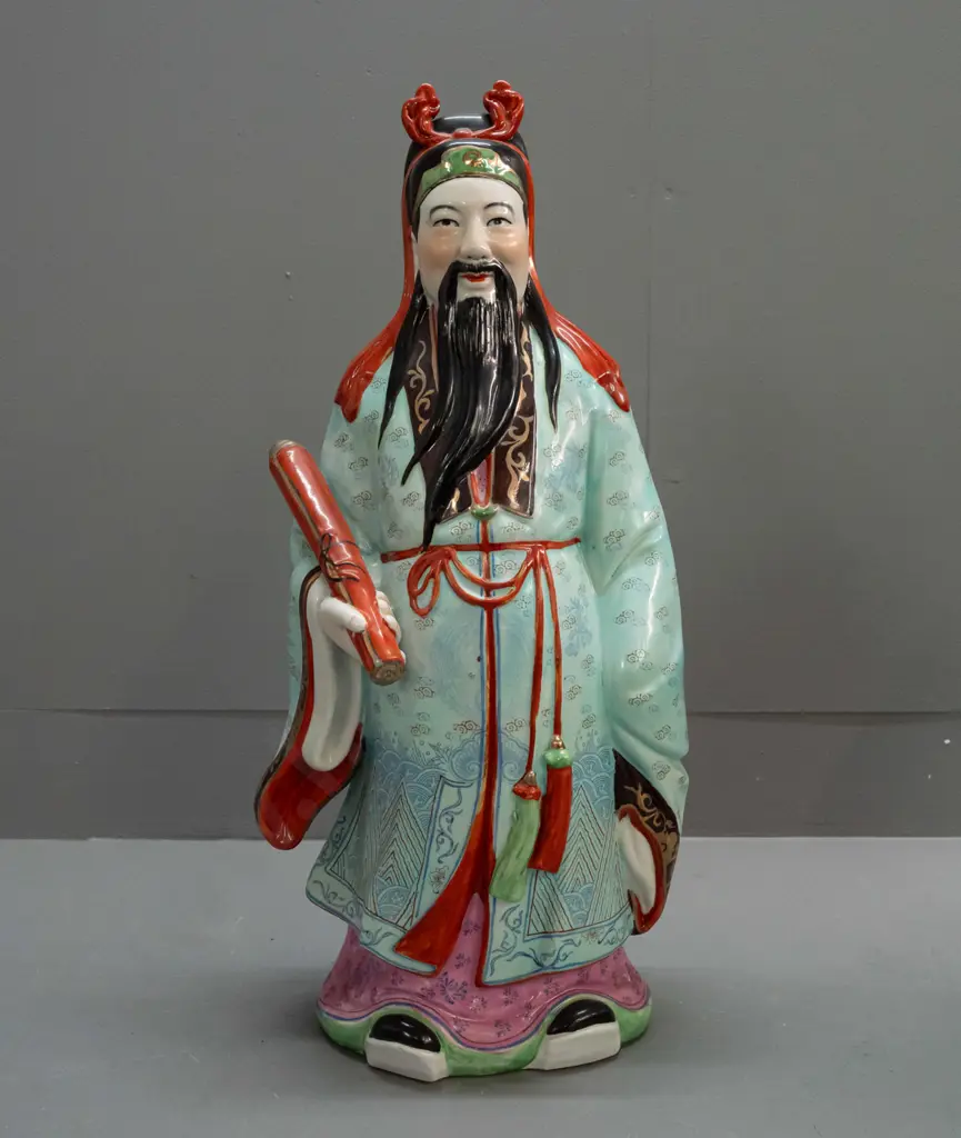 large Chinese hand painted figure, character marks on base H-540 W-210 Image 1++
