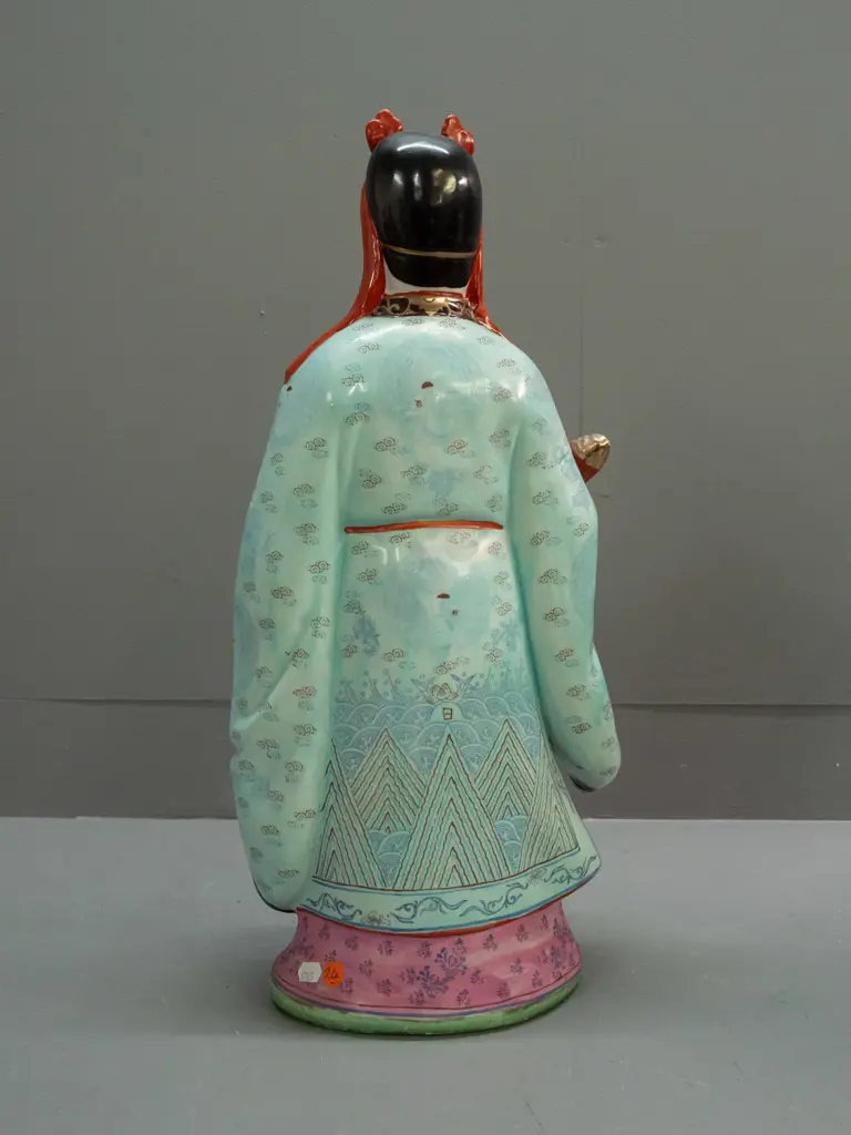 large Chinese hand painted figure, character marks on base H-540 W-210 Image 1++