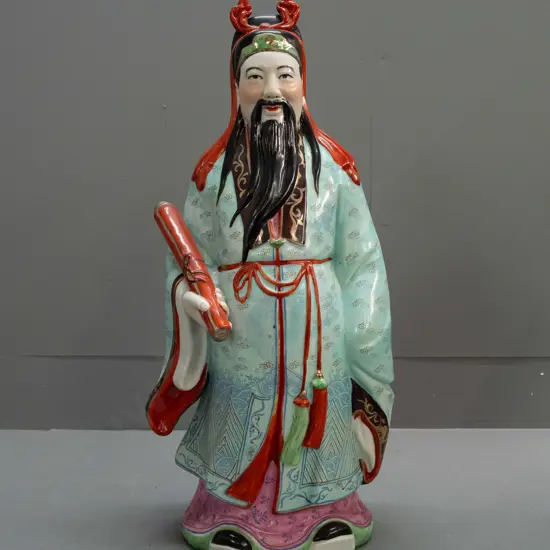 large Chinese hand painted figure, character marks on base H-540 W-210