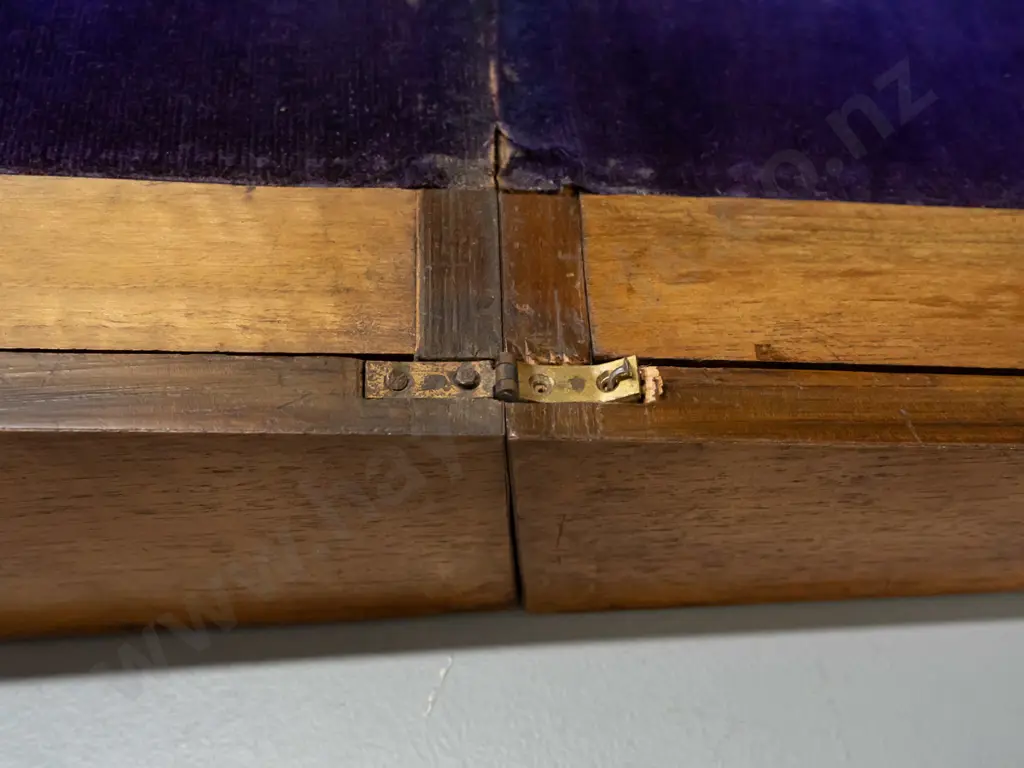 restorer's walnut writing box with bands of mixed timber inlay decoration, one hinge bent and loose, some veneer loss on Image 1++