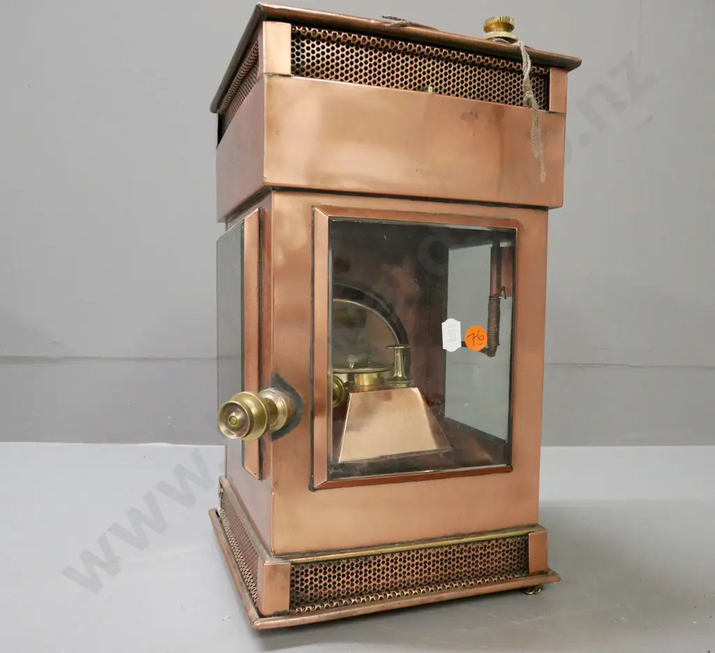 vintage lantern dated 1901, Griffiths & Sons. Copper with brass fittings, glass panels. Makers label partially torn. Image 1++