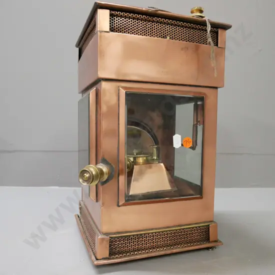 vintage lantern dated 1901, Griffiths & Sons. Copper with brass fittings, glass panels. Makers label partially torn.
