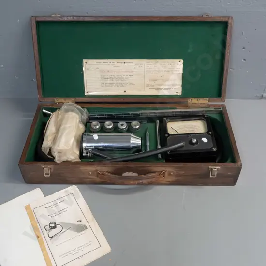 Metrovick Velometer air velocity meter kit with assorted attachments and documents in fitted timber case - wear to case