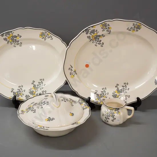 vintage Royal Doulton "Carnival" pattern tableware - 2 ashetts, lidded vegetable dish and small jug - minor scratching